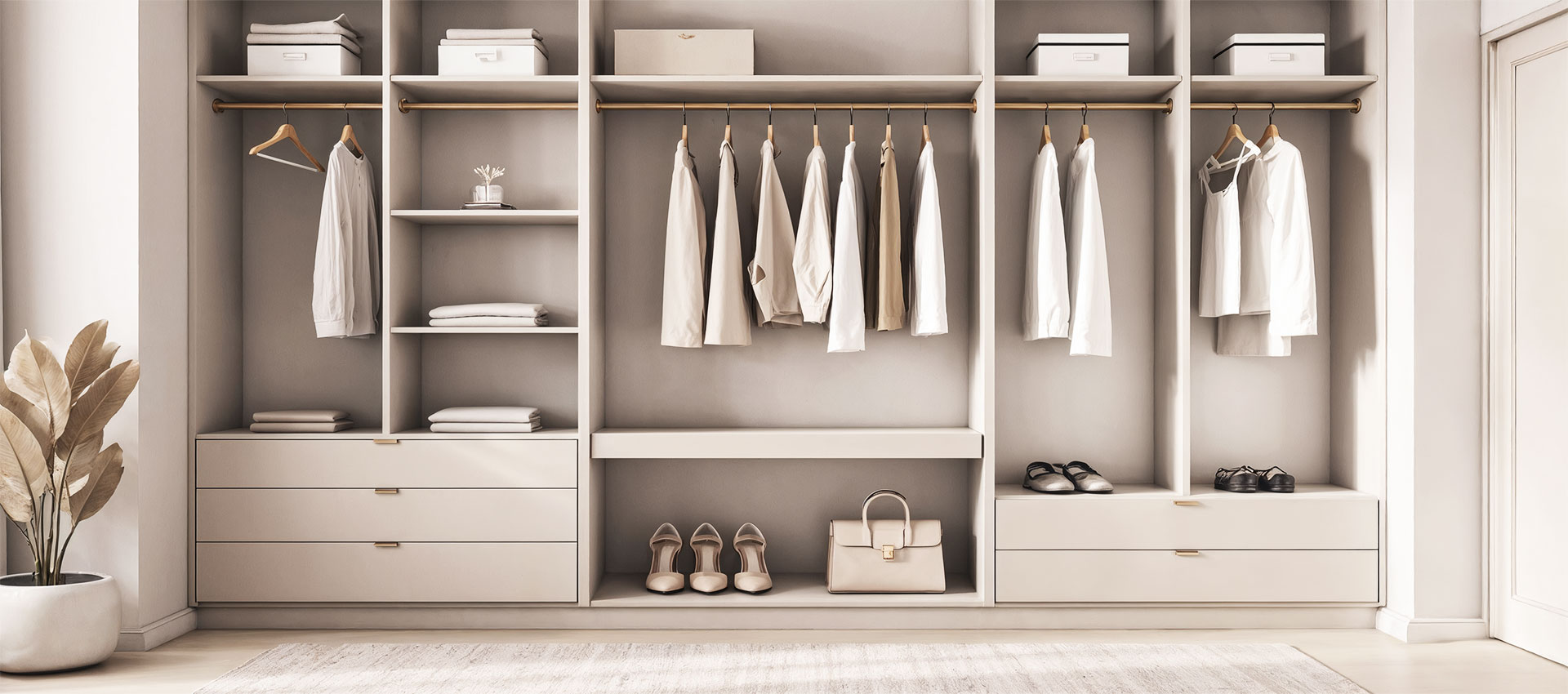Modern Wardrobe Design with Multi Storage Cabinets and Open Shelves