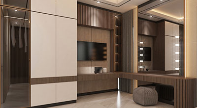 Modern Minimalist 3-Door Wardrobe Design With Integrated TV Unit