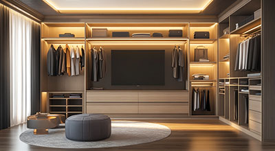 Modern Minimalist 3-Door Wardrobe Design With Integrated TV Unit