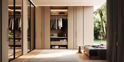 Modern Swing Wardrobe with Seating Nook Storage and Open Shelves