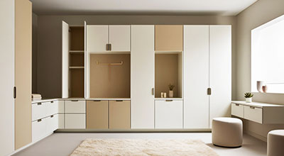 Modern Swing Wardrobe with Seating Nook Storage and Open Shelves