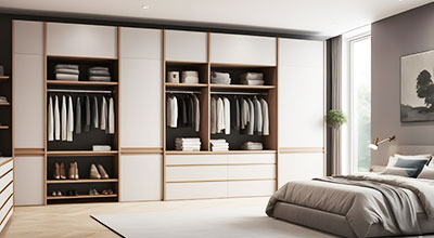 Contemporary 6 Door Swing Wardrobe Design in Suede Finish with Drawers