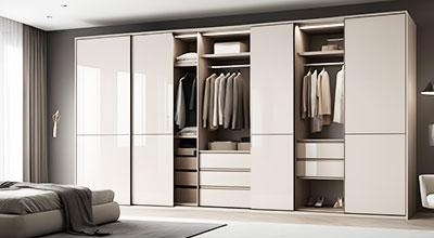 Contemporary 4-Door Taupe Sliding Wardrobe Design with Matte Finish