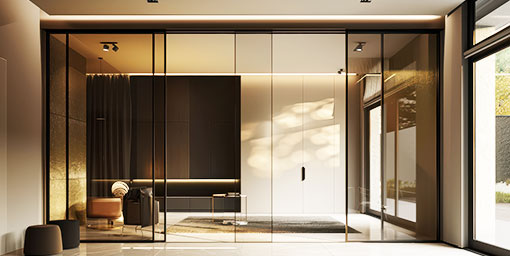 Contemporary 4-Door Taupe Sliding Wardrobe Design with Matte Finish