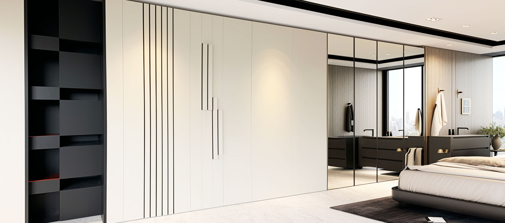 Contemporary 4-Door Taupe Sliding Wardrobe Design with Matte Finish