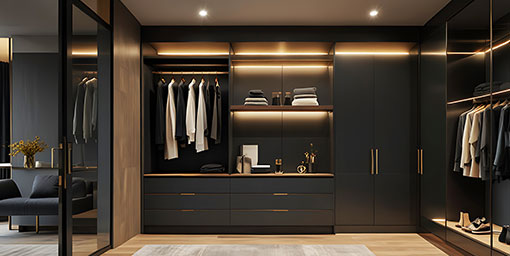Modern 7-Door Swing Wardrobe with Handles and Overhead Cabinets