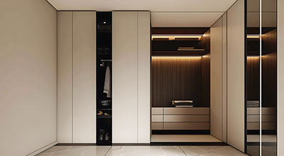 Modern 7-Door Swing Wardrobe with Handles and Overhead Cabinets