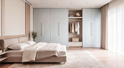 Modern 7-Door Swing Wardrobe with Handles and Overhead Cabinets