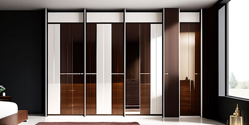 Modern Sliding Wooden Wardrobe with Open Shelves and Marble Laminate