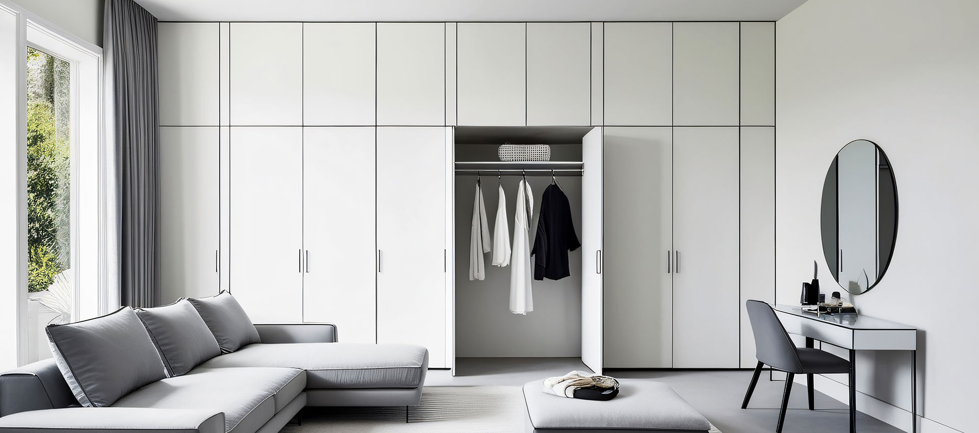 8-Door Modern Swing Wardrobe Design in White Matte Finish