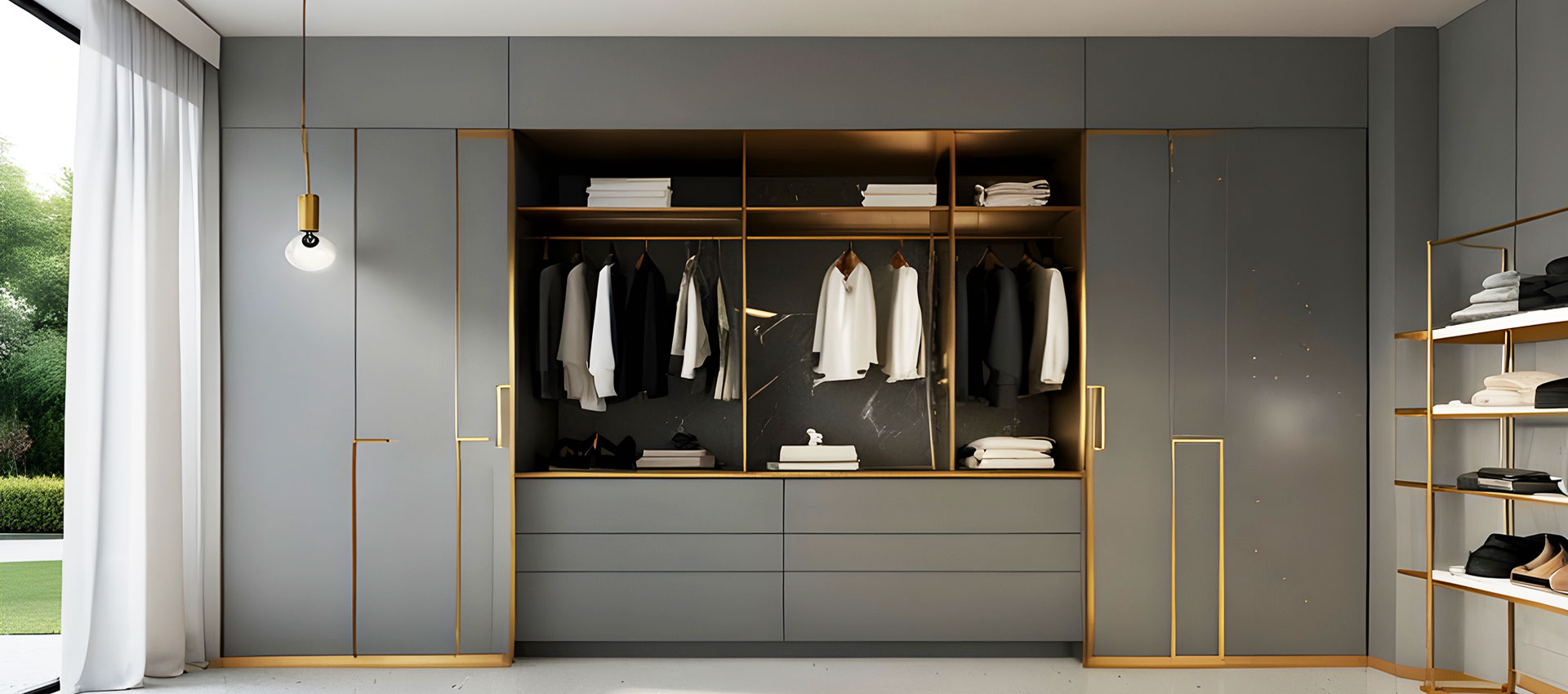 Modern Minimalist 3-Door Wardrobe Design With Integrated TV Unit