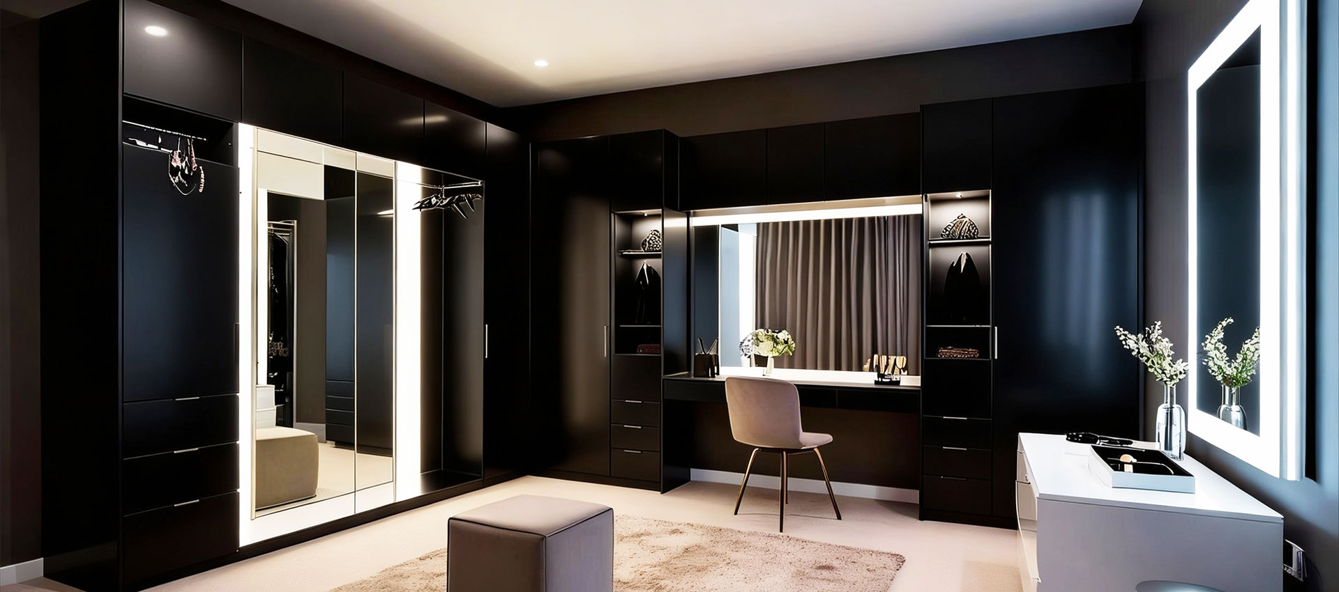 Contemporary 3-door Swing Wardrobe Design Black Matte Finish with Drawers
