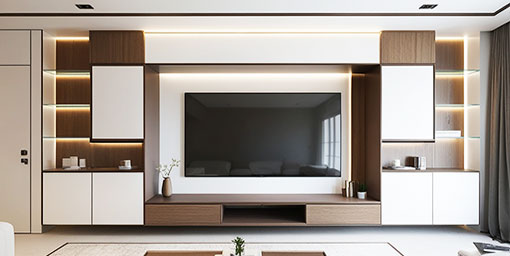 Contemporary TV Unit Design with Floating Console and Hidden Cable Storage
