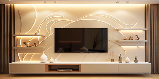 Contemporary Persian Walnut TV Unit Design with Open Shelving