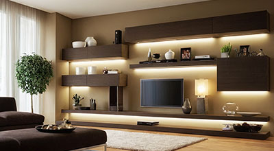 Classic Wall-Mounted Dark Wood and Open Storage TV Unit Design