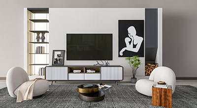 Contemporary Wall-Mounted TV Cabinet With Drawers And Shelves