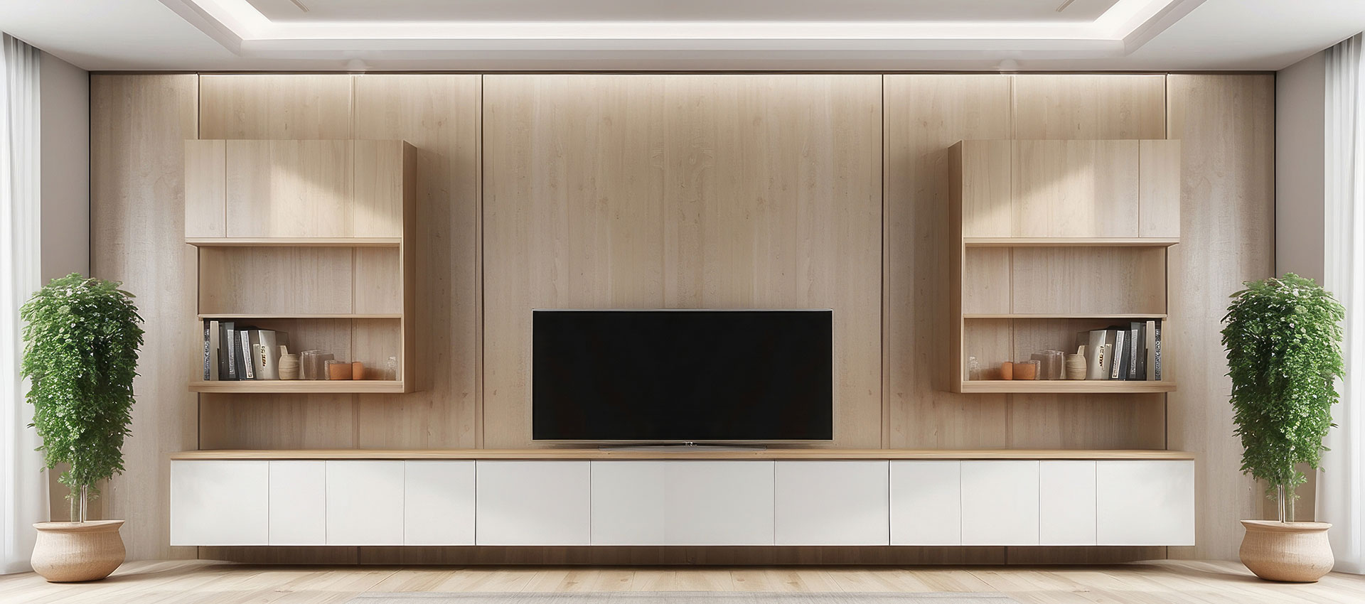 Contemporary Wall-Mounted TV Cabinet With Drawers And Shelves