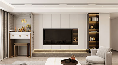 Minimal TV Unit Design With Integrated Storage Panels and Drawers