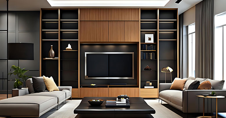 Modern TV Unit Design With Wall Mounted Open and Close Storage