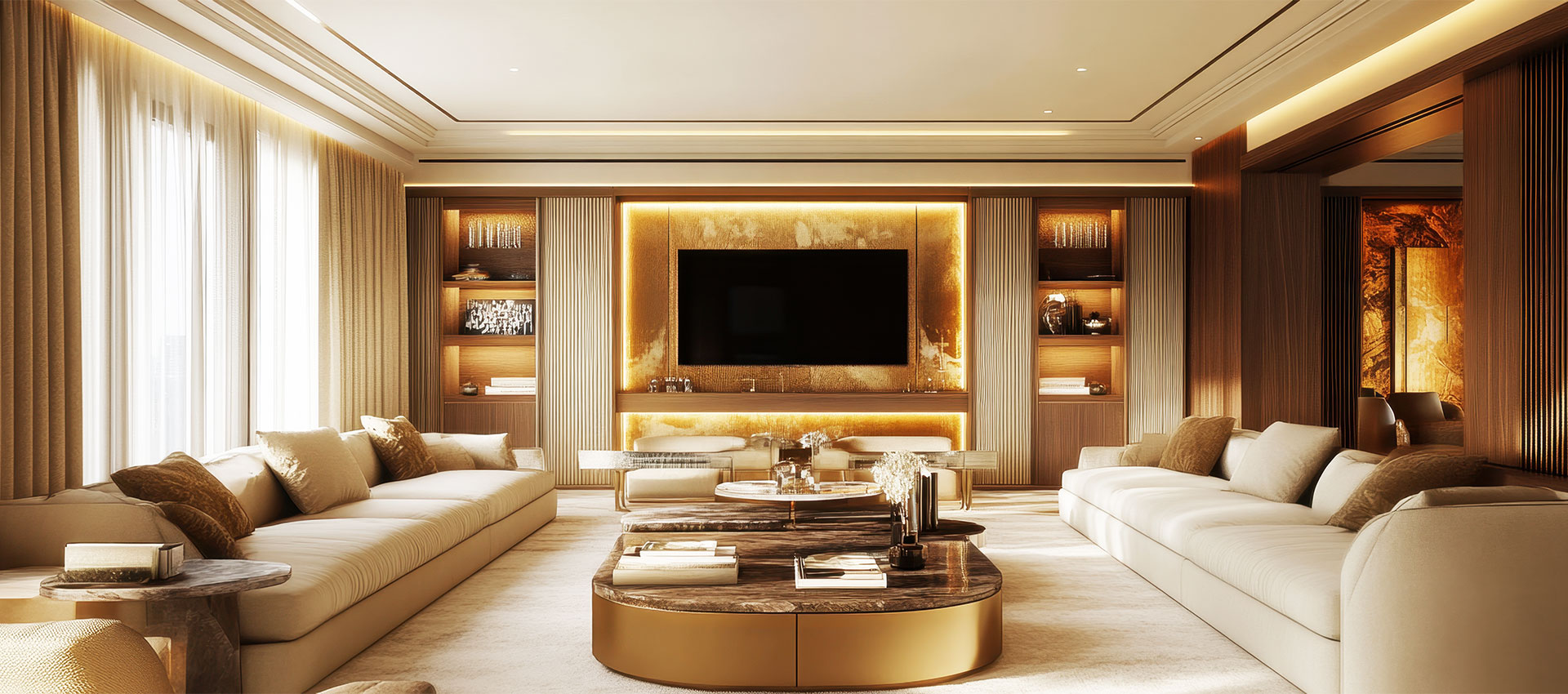 Modern TV Unit Design With Wall Mounted Open and Close Storage