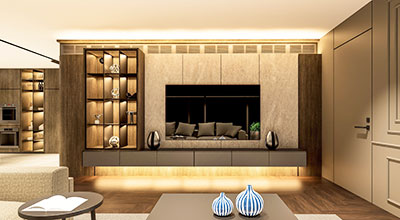 Modern TV Unit Design With Wall Mounted Open and Close Storage