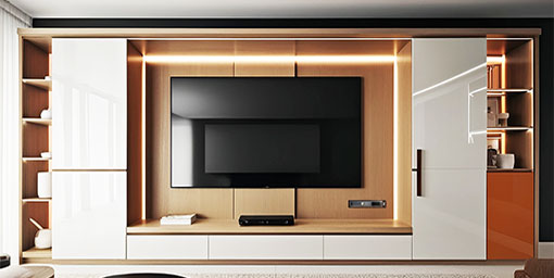 Acrylic Modern TV Unit Design With Open And Closed Storage