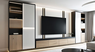 Acrylic Modern TV Unit Design With Open And Closed Storage