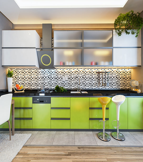 Stylish Acrylic Inline Kitchen Design With Smart Storage Cabinets