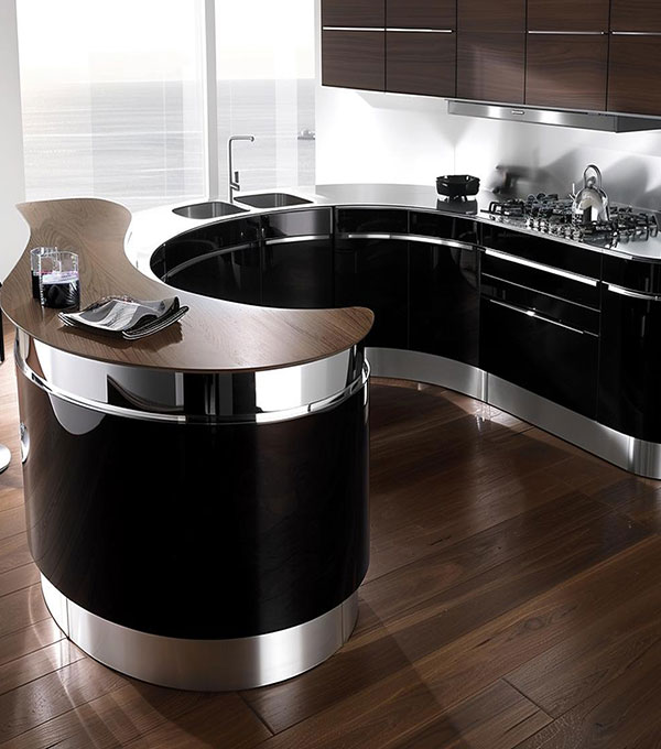 Midnight Black G Shaped Modular Kitchen With Premium Cabinets